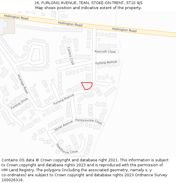 16, FURLONG AVENUE, TEAN, STOKE-ON-TRENT, ST10 4JS: Location map and indicative extent of plot