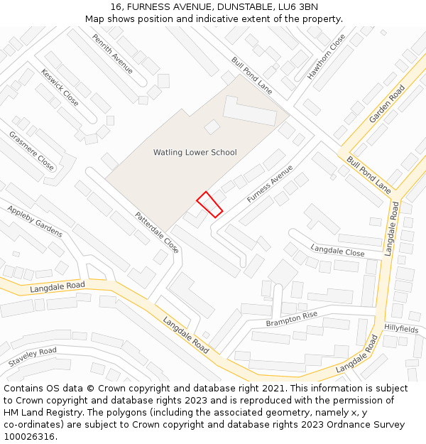 16, FURNESS AVENUE, DUNSTABLE, LU6 3BN: Location map and indicative extent of plot