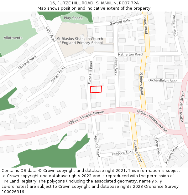 16, FURZE HILL ROAD, SHANKLIN, PO37 7PA: Location map and indicative extent of plot