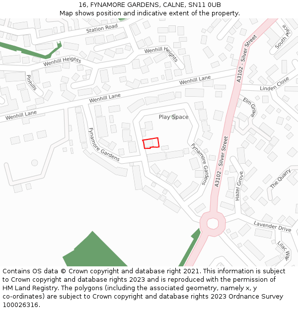 16, FYNAMORE GARDENS, CALNE, SN11 0UB: Location map and indicative extent of plot