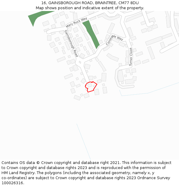 16, GAINSBOROUGH ROAD, BRAINTREE, CM77 8DU: Location map and indicative extent of plot