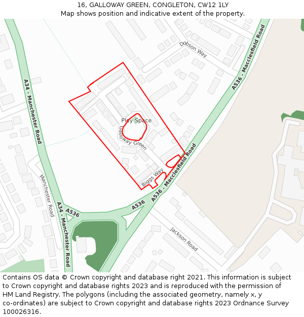 16, GALLOWAY GREEN, CONGLETON, CW12 1LY: Location map and indicative extent of plot