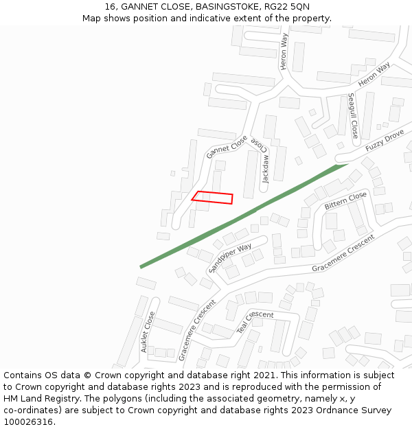 16, GANNET CLOSE, BASINGSTOKE, RG22 5QN: Location map and indicative extent of plot