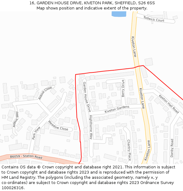 16, GARDEN HOUSE DRIVE, KIVETON PARK, SHEFFIELD, S26 6SS: Location map and indicative extent of plot