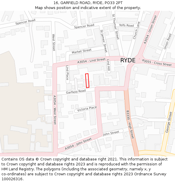 16, GARFIELD ROAD, RYDE, PO33 2PT: Location map and indicative extent of plot