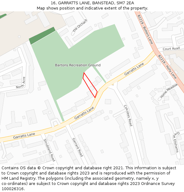 16, GARRATTS LANE, BANSTEAD, SM7 2EA: Location map and indicative extent of plot