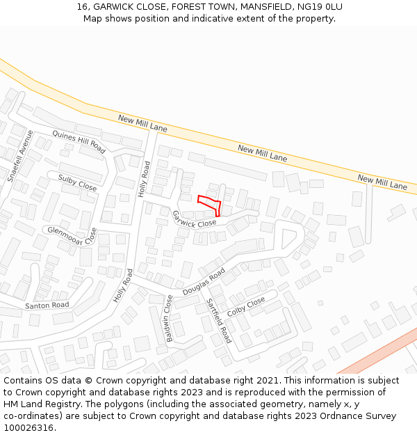 16, GARWICK CLOSE, FOREST TOWN, MANSFIELD, NG19 0LU: Location map and indicative extent of plot
