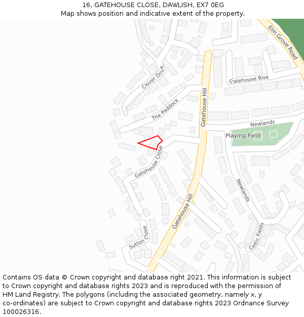 16, GATEHOUSE CLOSE, DAWLISH, EX7 0EG: Location map and indicative extent of plot