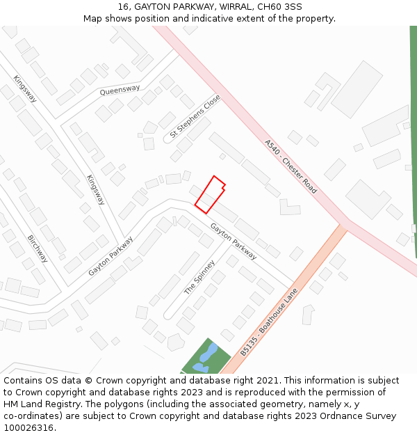 16, GAYTON PARKWAY, WIRRAL, CH60 3SS: Location map and indicative extent of plot