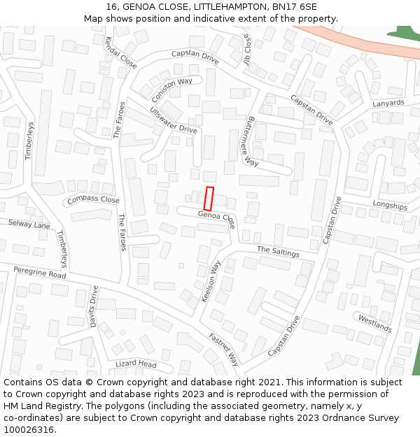 16, GENOA CLOSE, LITTLEHAMPTON, BN17 6SE: Location map and indicative extent of plot