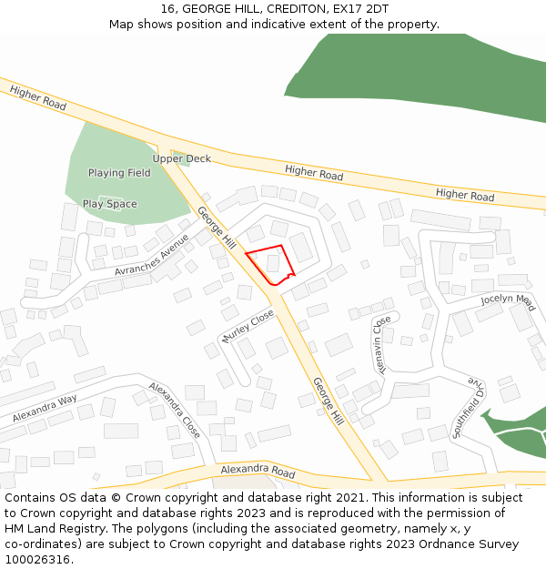 16, GEORGE HILL, CREDITON, EX17 2DT: Location map and indicative extent of plot