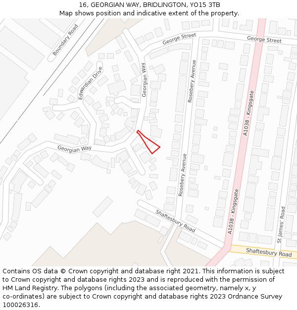 16, GEORGIAN WAY, BRIDLINGTON, YO15 3TB: Location map and indicative extent of plot