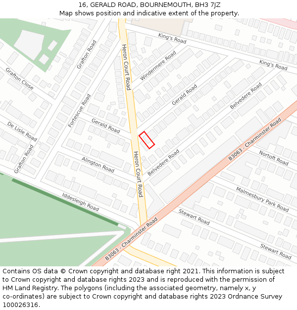 16, GERALD ROAD, BOURNEMOUTH, BH3 7JZ: Location map and indicative extent of plot