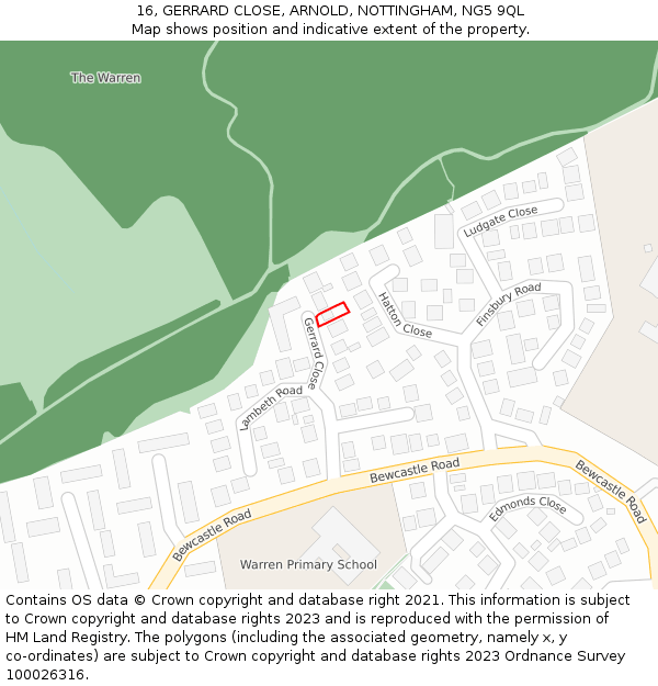 16, GERRARD CLOSE, ARNOLD, NOTTINGHAM, NG5 9QL: Location map and indicative extent of plot