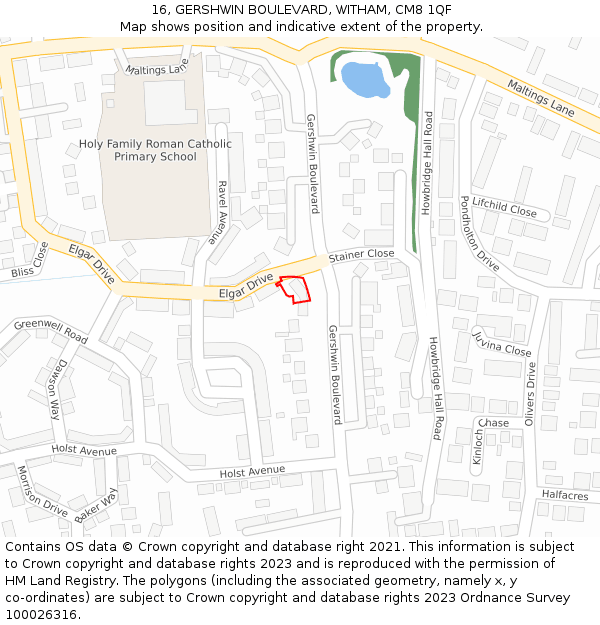 16, GERSHWIN BOULEVARD, WITHAM, CM8 1QF: Location map and indicative extent of plot