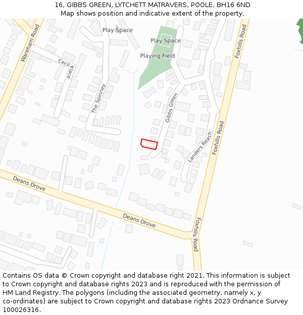 16, GIBBS GREEN, LYTCHETT MATRAVERS, POOLE, BH16 6ND: Location map and indicative extent of plot