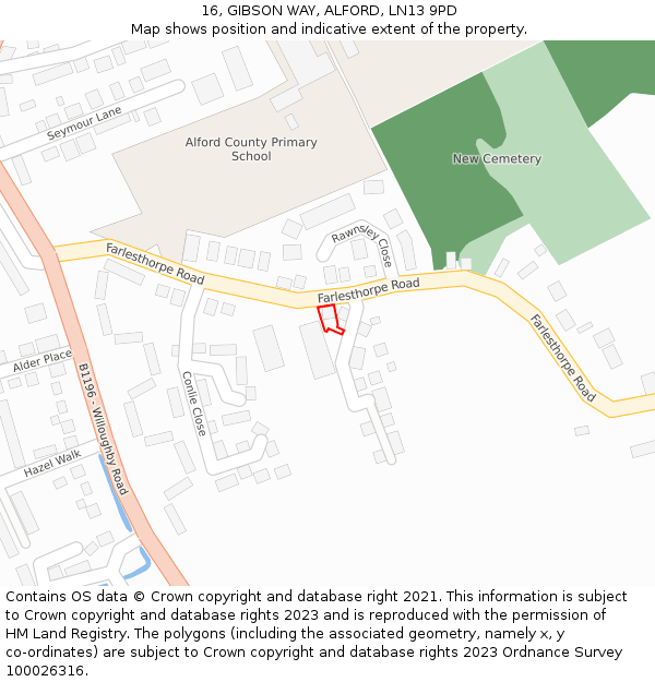 16, GIBSON WAY, ALFORD, LN13 9PD: Location map and indicative extent of plot