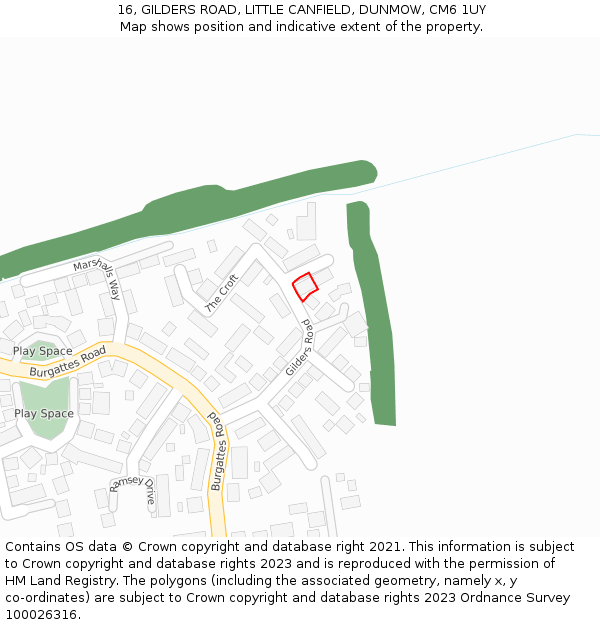 16, GILDERS ROAD, LITTLE CANFIELD, DUNMOW, CM6 1UY: Location map and indicative extent of plot