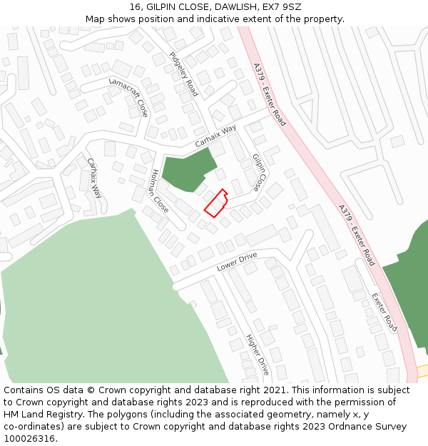 16, GILPIN CLOSE, DAWLISH, EX7 9SZ: Location map and indicative extent of plot