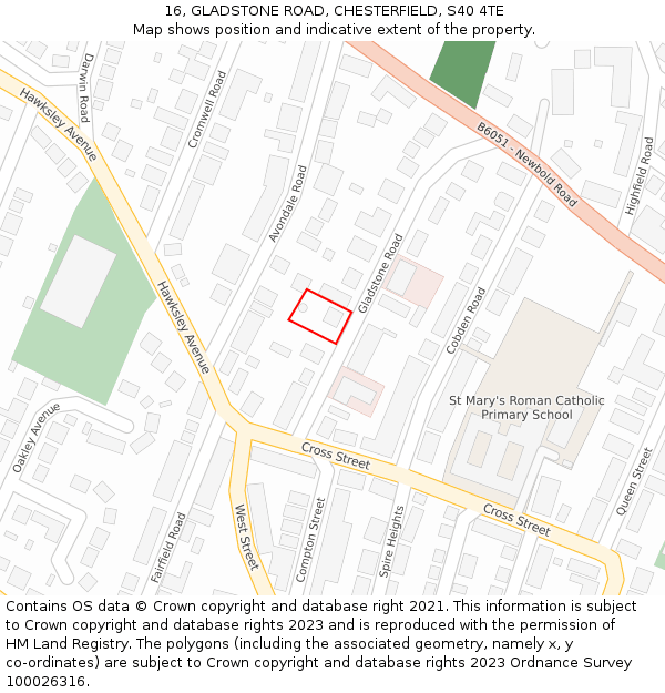 16, GLADSTONE ROAD, CHESTERFIELD, S40 4TE: Location map and indicative extent of plot