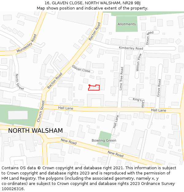 16, GLAVEN CLOSE, NORTH WALSHAM, NR28 9BJ: Location map and indicative extent of plot