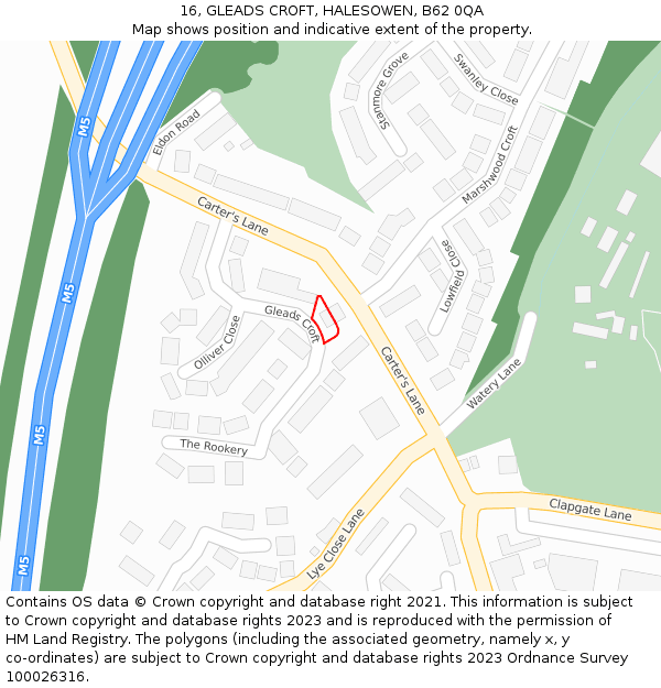 16, GLEADS CROFT, HALESOWEN, B62 0QA: Location map and indicative extent of plot