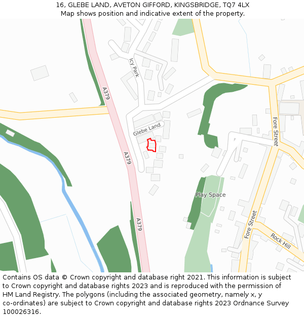 16, GLEBE LAND, AVETON GIFFORD, KINGSBRIDGE, TQ7 4LX: Location map and indicative extent of plot