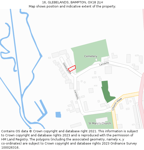 16, GLEBELANDS, BAMPTON, OX18 2LH: Location map and indicative extent of plot