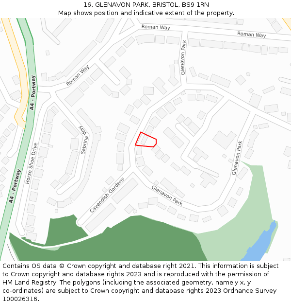 16, GLENAVON PARK, BRISTOL, BS9 1RN: Location map and indicative extent of plot