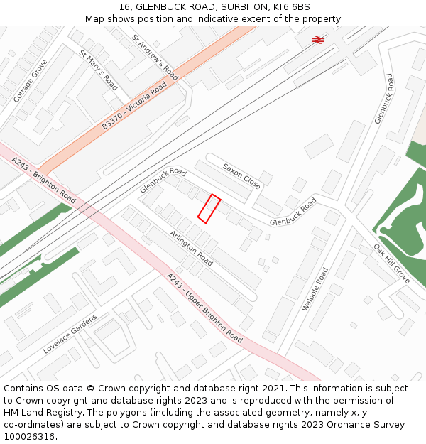 16, GLENBUCK ROAD, SURBITON, KT6 6BS: Location map and indicative extent of plot