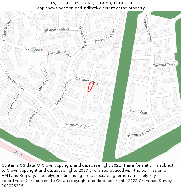 16, GLENBURY GROVE, REDCAR, TS10 2TN: Location map and indicative extent of plot