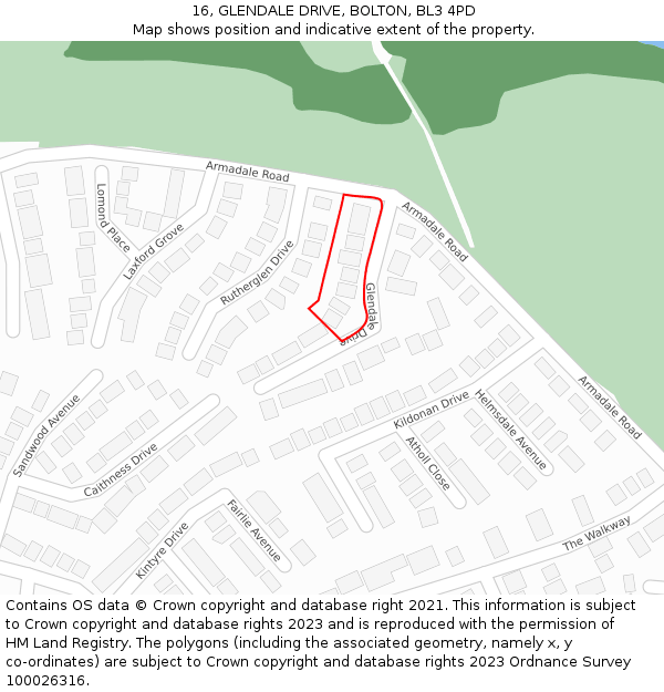 16, GLENDALE DRIVE, BOLTON, BL3 4PD: Location map and indicative extent of plot