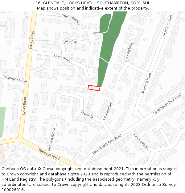 16, GLENDALE, LOCKS HEATH, SOUTHAMPTON, SO31 6UL: Location map and indicative extent of plot