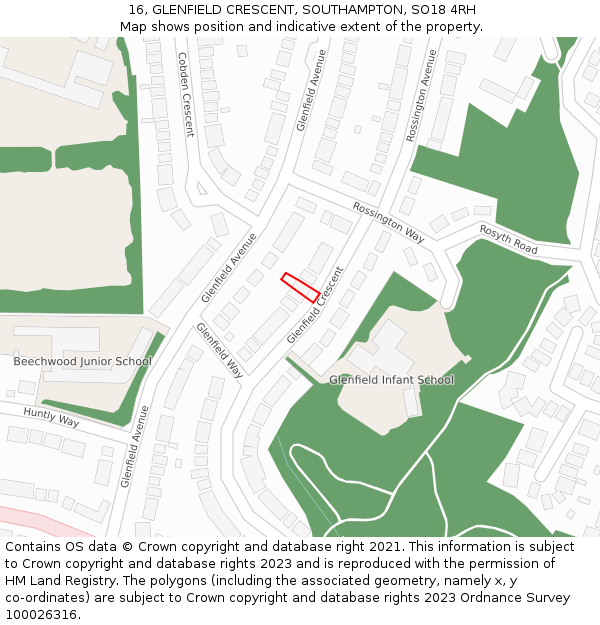 16, GLENFIELD CRESCENT, SOUTHAMPTON, SO18 4RH: Location map and indicative extent of plot