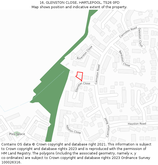 16, GLENSTON CLOSE, HARTLEPOOL, TS26 0PD: Location map and indicative extent of plot