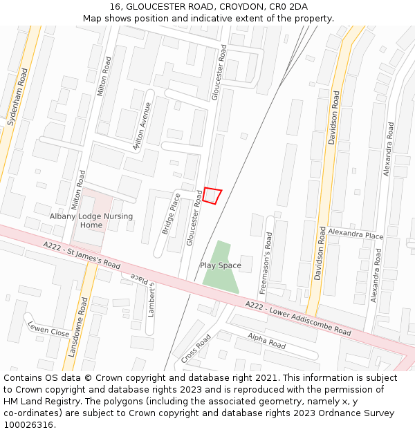 16, GLOUCESTER ROAD, CROYDON, CR0 2DA: Location map and indicative extent of plot