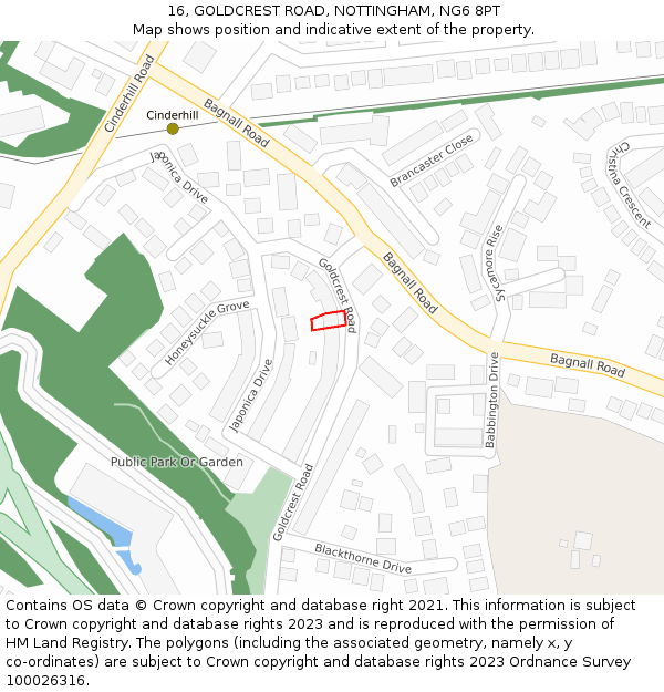 16, GOLDCREST ROAD, NOTTINGHAM, NG6 8PT: Location map and indicative extent of plot