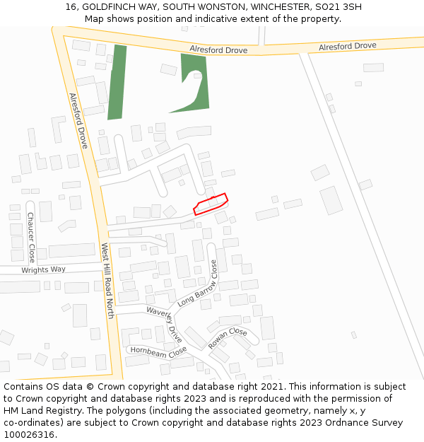 16, GOLDFINCH WAY, SOUTH WONSTON, WINCHESTER, SO21 3SH: Location map and indicative extent of plot