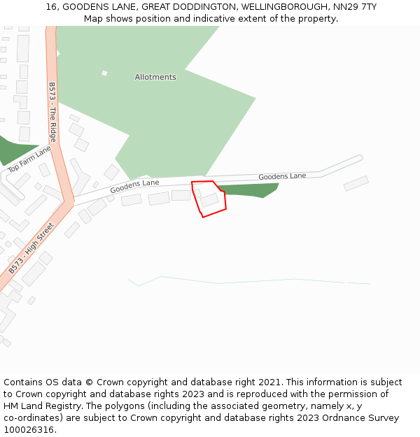 16, GOODENS LANE, GREAT DODDINGTON, WELLINGBOROUGH, NN29 7TY: Location map and indicative extent of plot