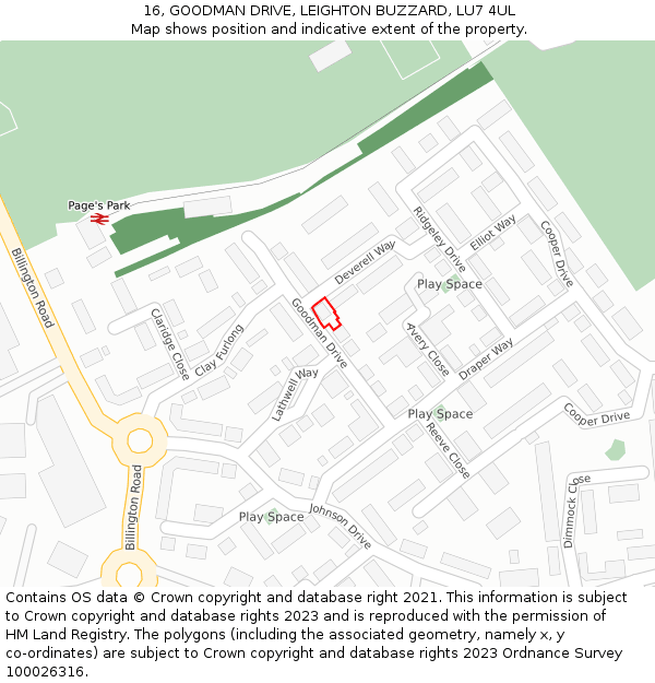 16, GOODMAN DRIVE, LEIGHTON BUZZARD, LU7 4UL: Location map and indicative extent of plot