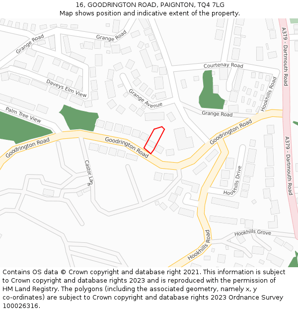16, GOODRINGTON ROAD, PAIGNTON, TQ4 7LG: Location map and indicative extent of plot