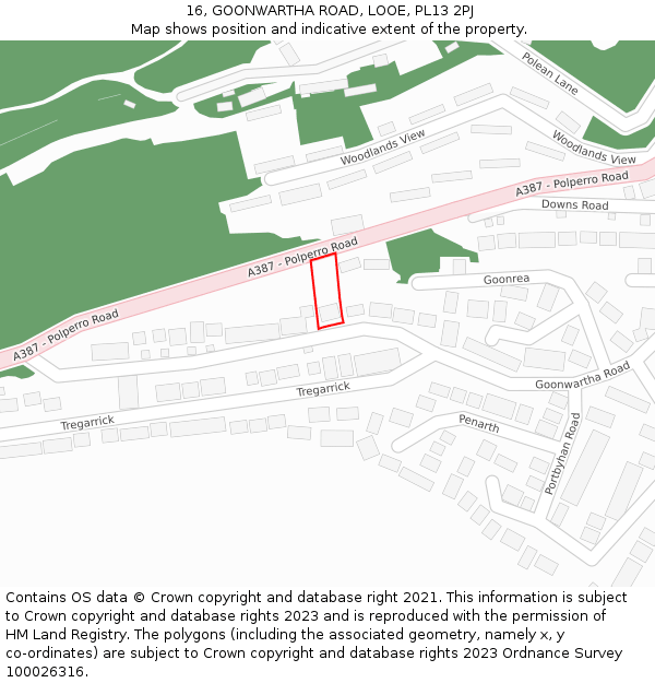 16, GOONWARTHA ROAD, LOOE, PL13 2PJ: Location map and indicative extent of plot