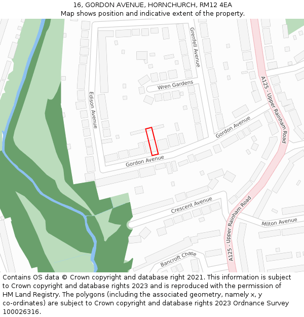 16, GORDON AVENUE, HORNCHURCH, RM12 4EA: Location map and indicative extent of plot