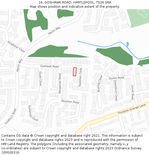 16, GOSHAWK ROAD, HARTLEPOOL, TS26 0RA: Location map and indicative extent of plot