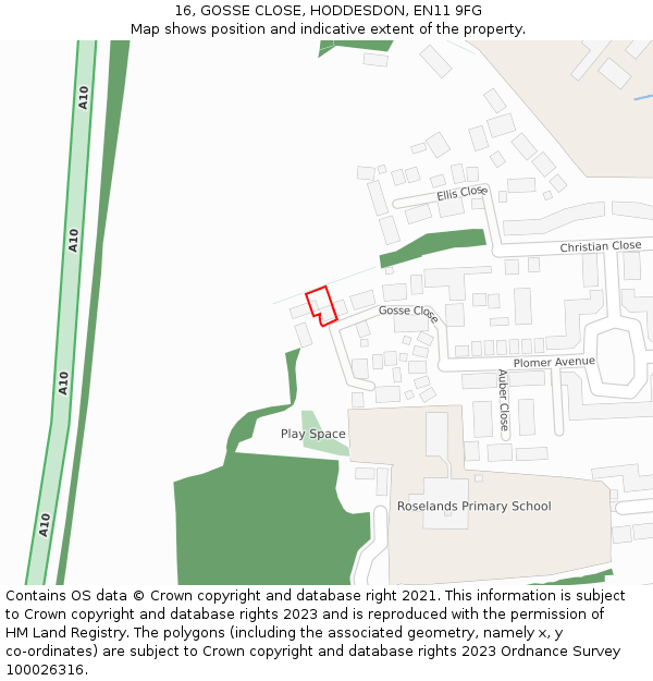 16, GOSSE CLOSE, HODDESDON, EN11 9FG: Location map and indicative extent of plot