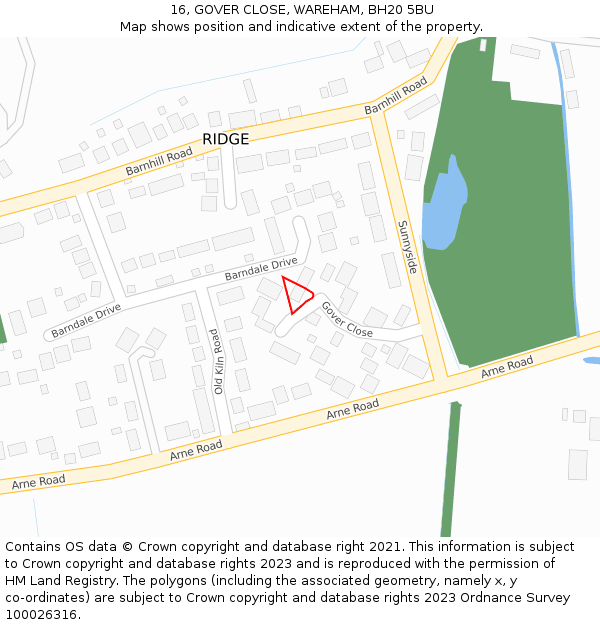 16, GOVER CLOSE, WAREHAM, BH20 5BU: Location map and indicative extent of plot