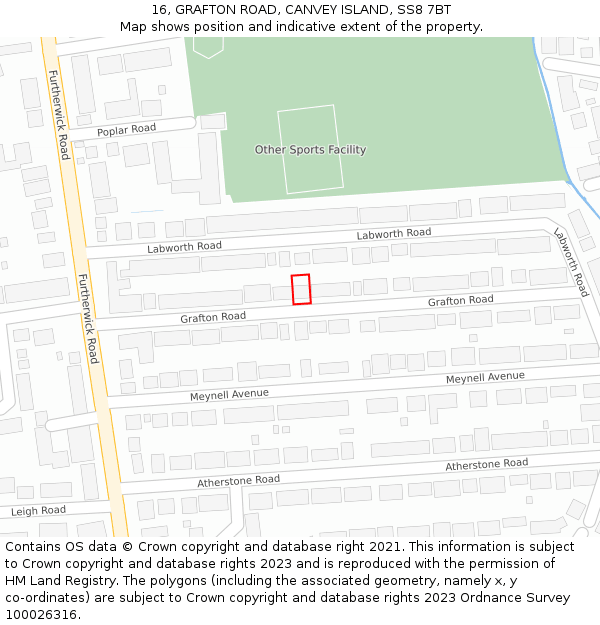 16, GRAFTON ROAD, CANVEY ISLAND, SS8 7BT: Location map and indicative extent of plot
