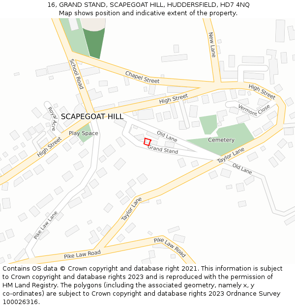 16, GRAND STAND, SCAPEGOAT HILL, HUDDERSFIELD, HD7 4NQ: Location map and indicative extent of plot