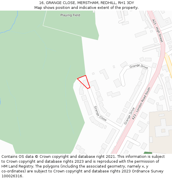 16, GRANGE CLOSE, MERSTHAM, REDHILL, RH1 3DY: Location map and indicative extent of plot