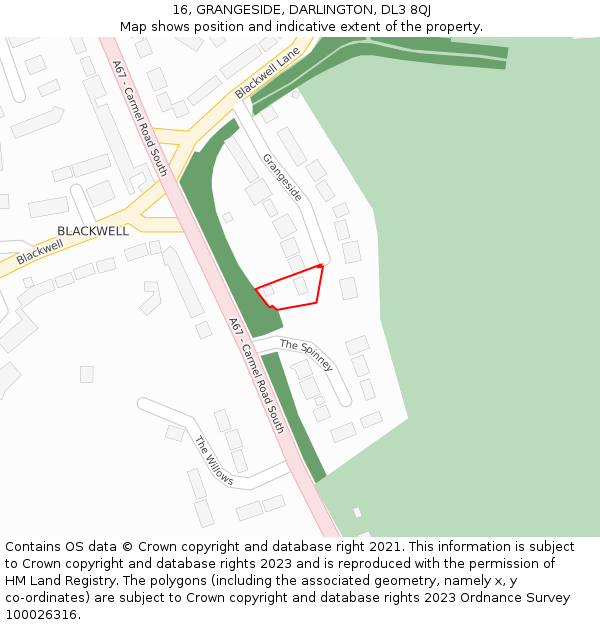 16, GRANGESIDE, DARLINGTON, DL3 8QJ: Location map and indicative extent of plot